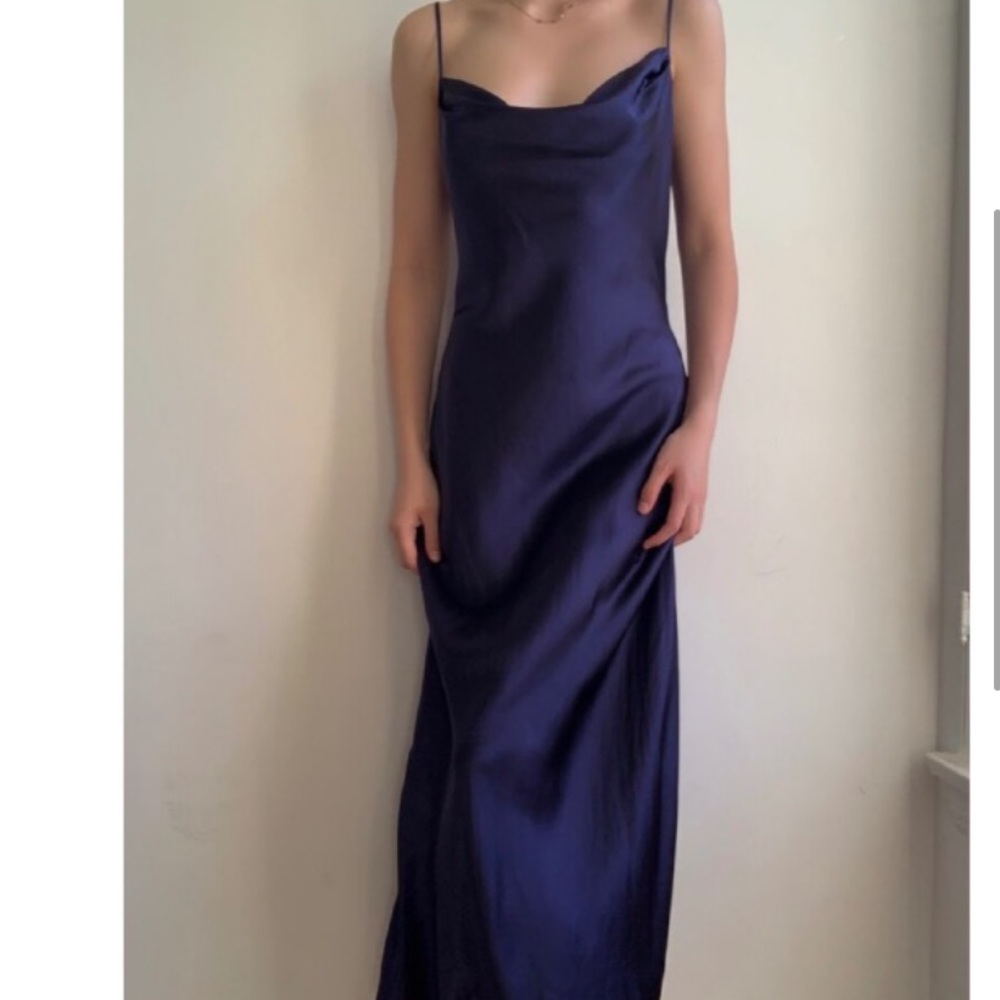 Vintage Y2K 90’s 100% Silk Slip Dress Navy Silk Dress Backless Dress Satin Dress - Picture 5 of 5